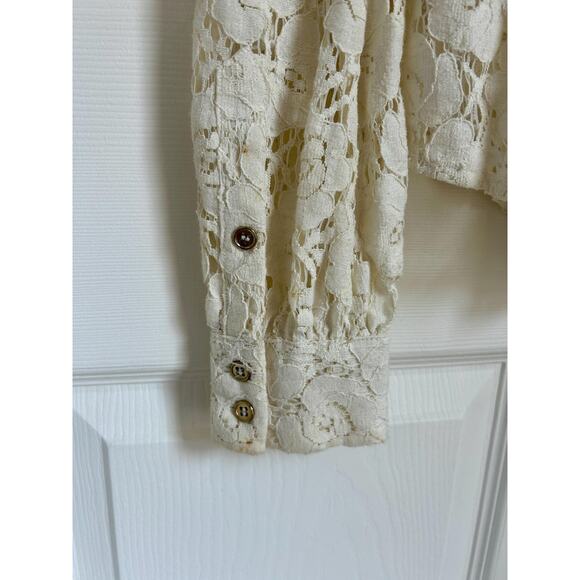 Vintage Cream Lace Western Shirt | Women's Button Down | Small Size Boho Top - Picture 7 of 7